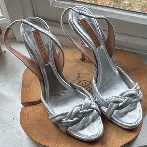 BCBGMaxAzria Metallic Silver Braided Heels